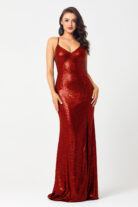 PO594 India sequin formal dress red