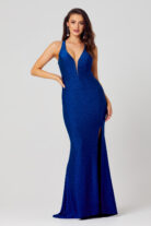 PO843 Gia formal dress in cobalt - front angle