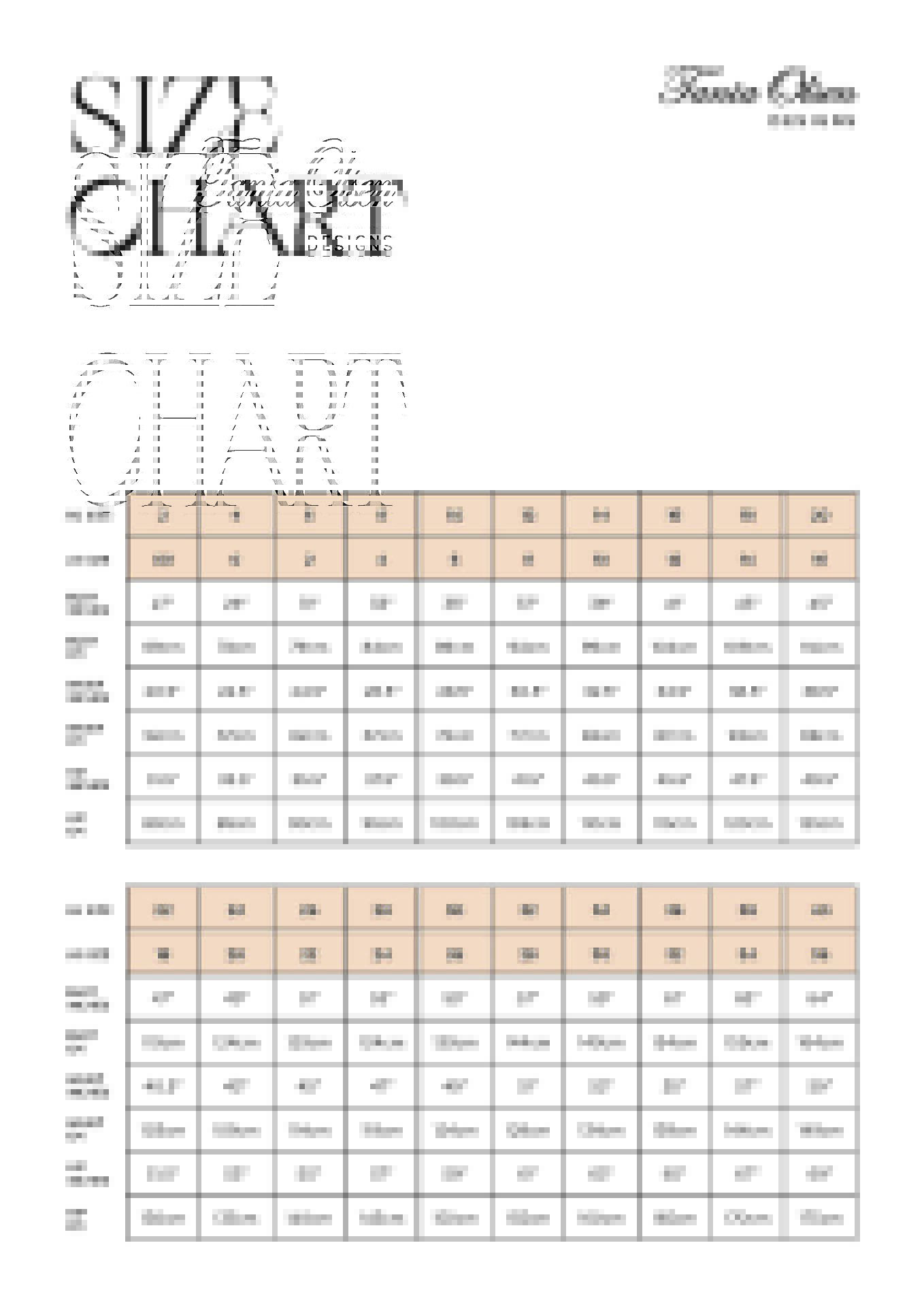 Tania Olsen Size Chart AU 2 40